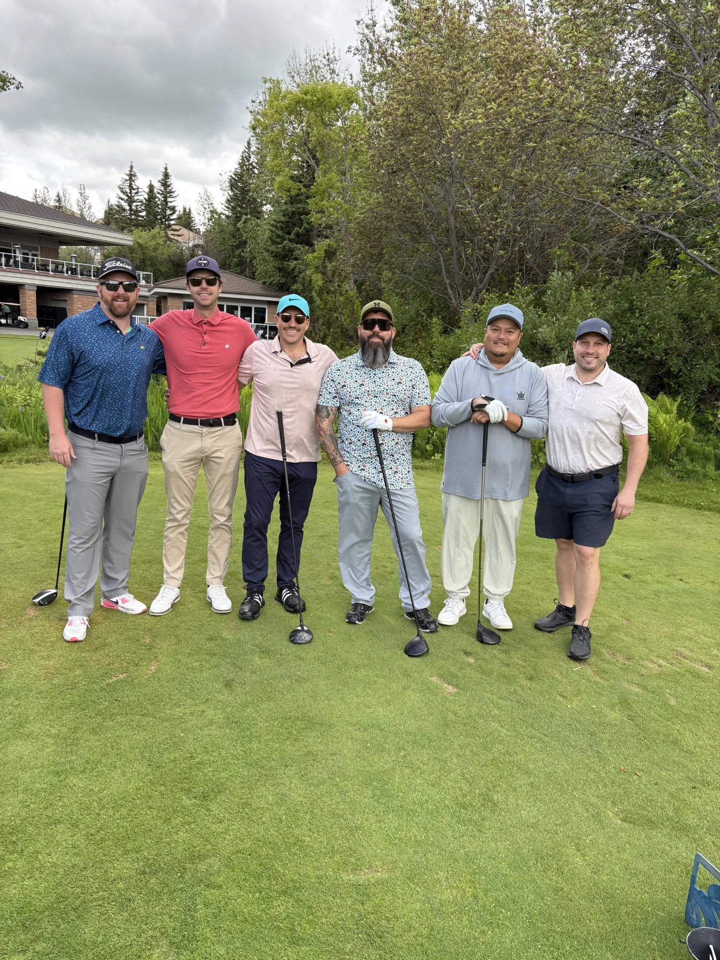 Plaid Jacket golfers together before a round